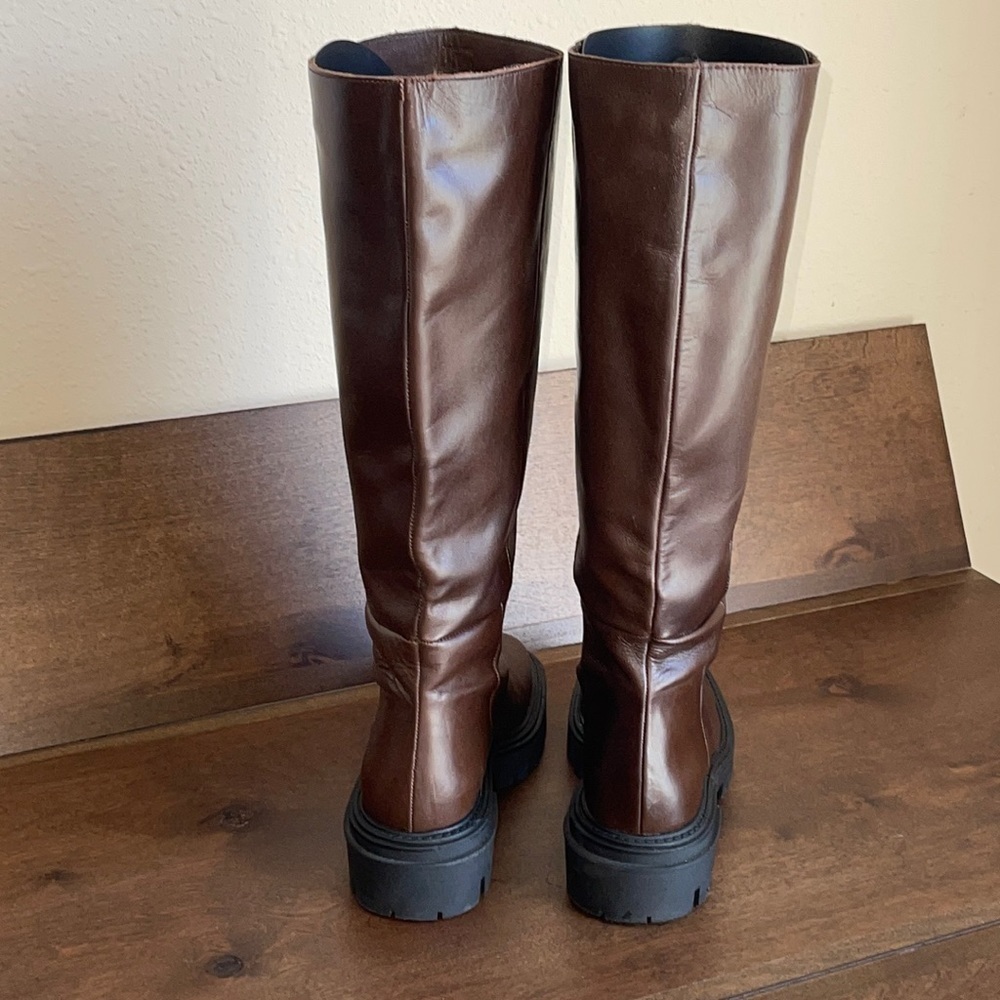 Zara Iconic Lug Heel Knee High Leather Boots Sz. 8 - Picture 13 of 16